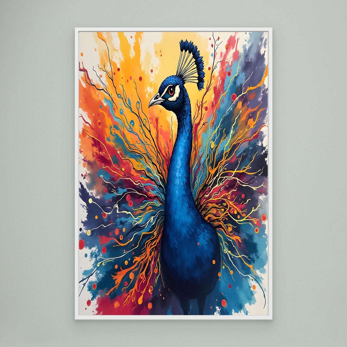 Electric Blue Peacock Ink Style Canvas