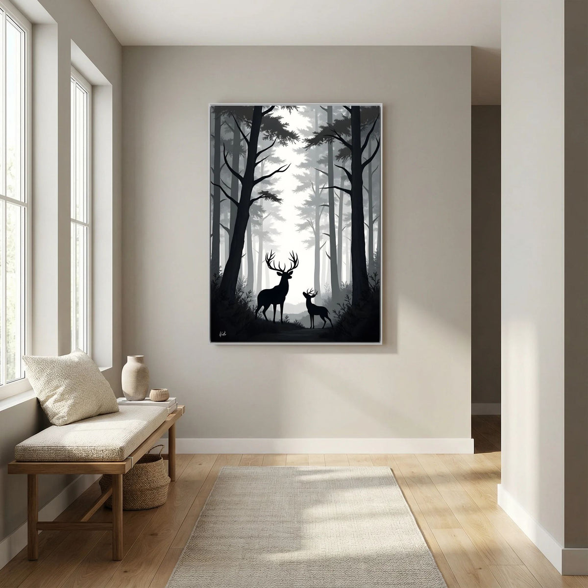 Night Forest Stag & Doe Wall Canvas 