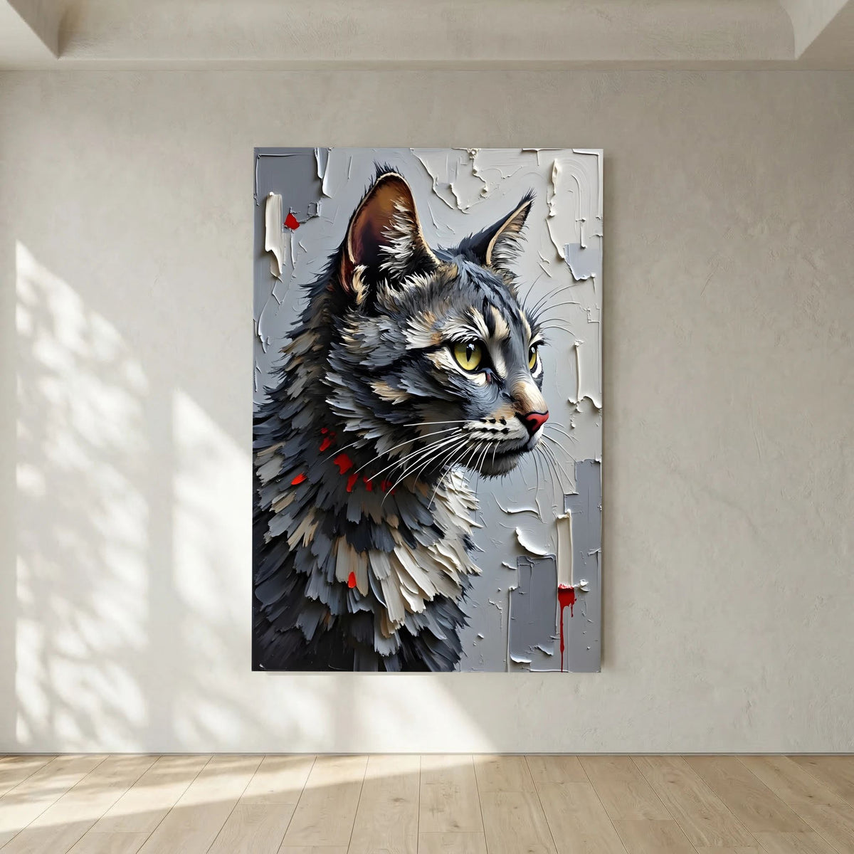 Statement Oil Style Domestic Gray Cat Minimalist Wall Canvas
