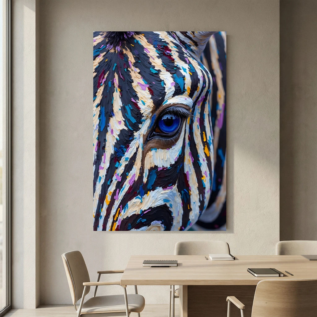 Zebra Monochrome A Hint Of Colour Minimalist Oil Style Canvas 