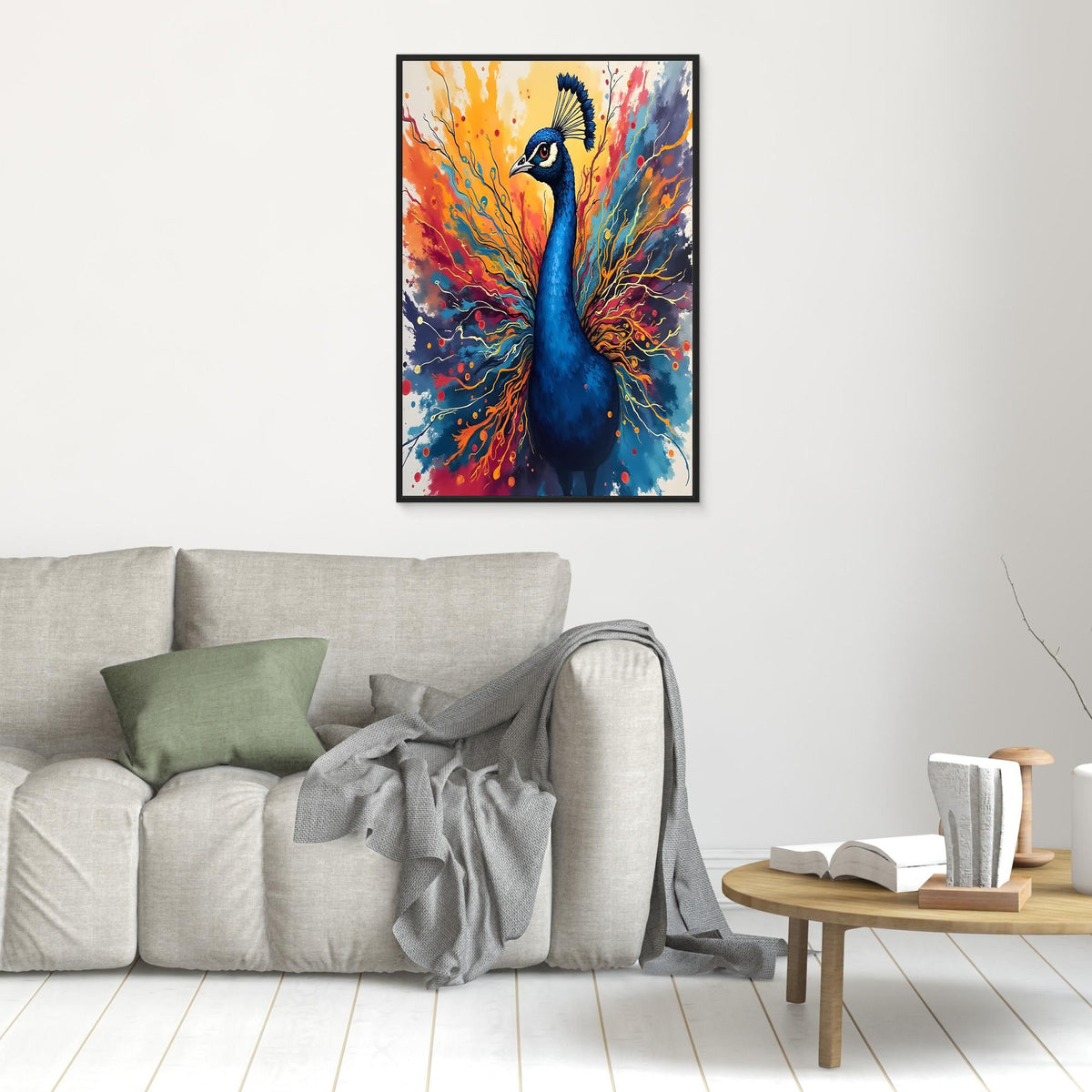 Electric Blue Peacock Ink Style Canvas