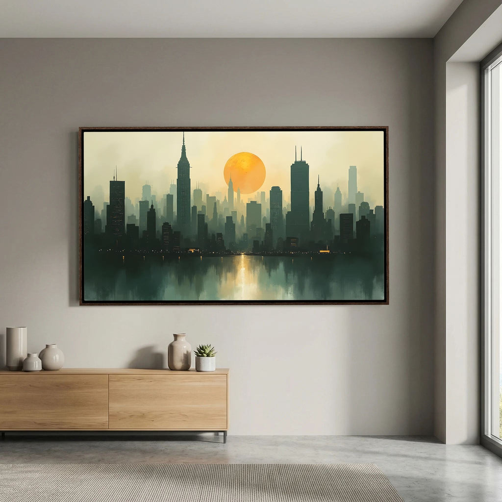 Minimalist Cityscape At Sunset 