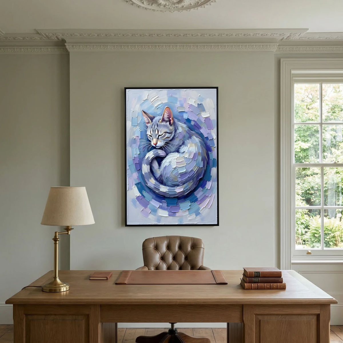 Patel Blue Domestic Cat Oil Style Canvas Minimalist Decor