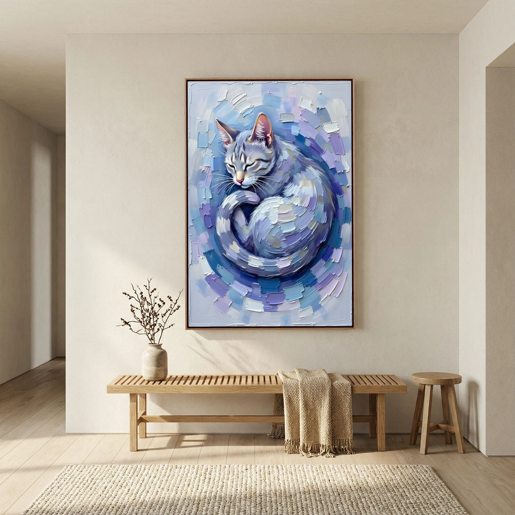 Patel Blue Domestic Cat Oil Style Canvas Minimalist Decor