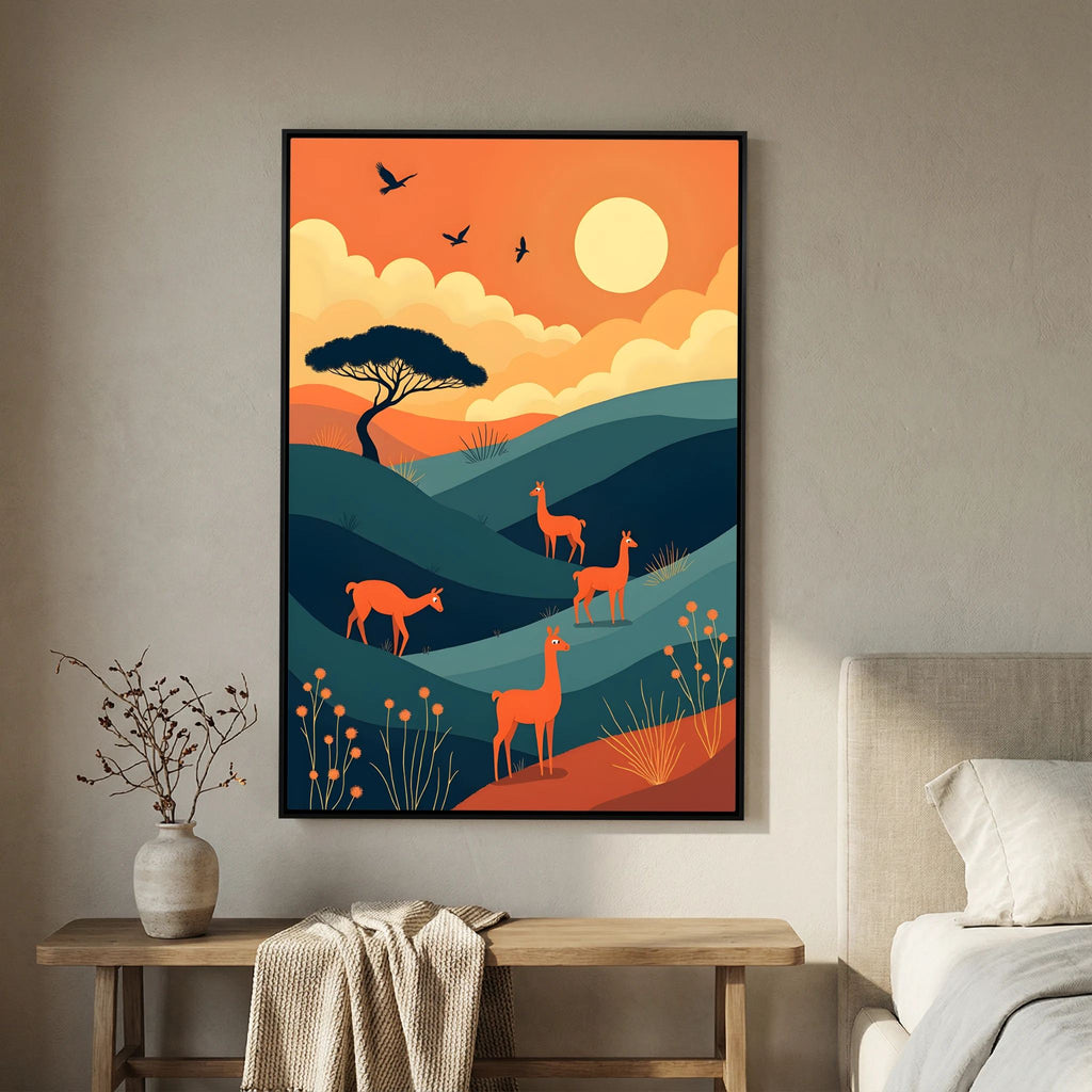 Alpaca At Sunset Abstract Wall Canvas