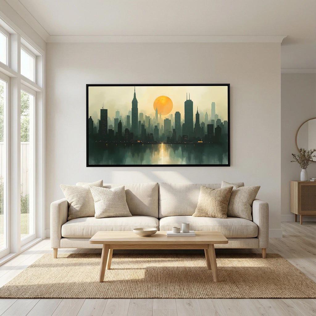 Minimalist Cityscape At Sunset 
