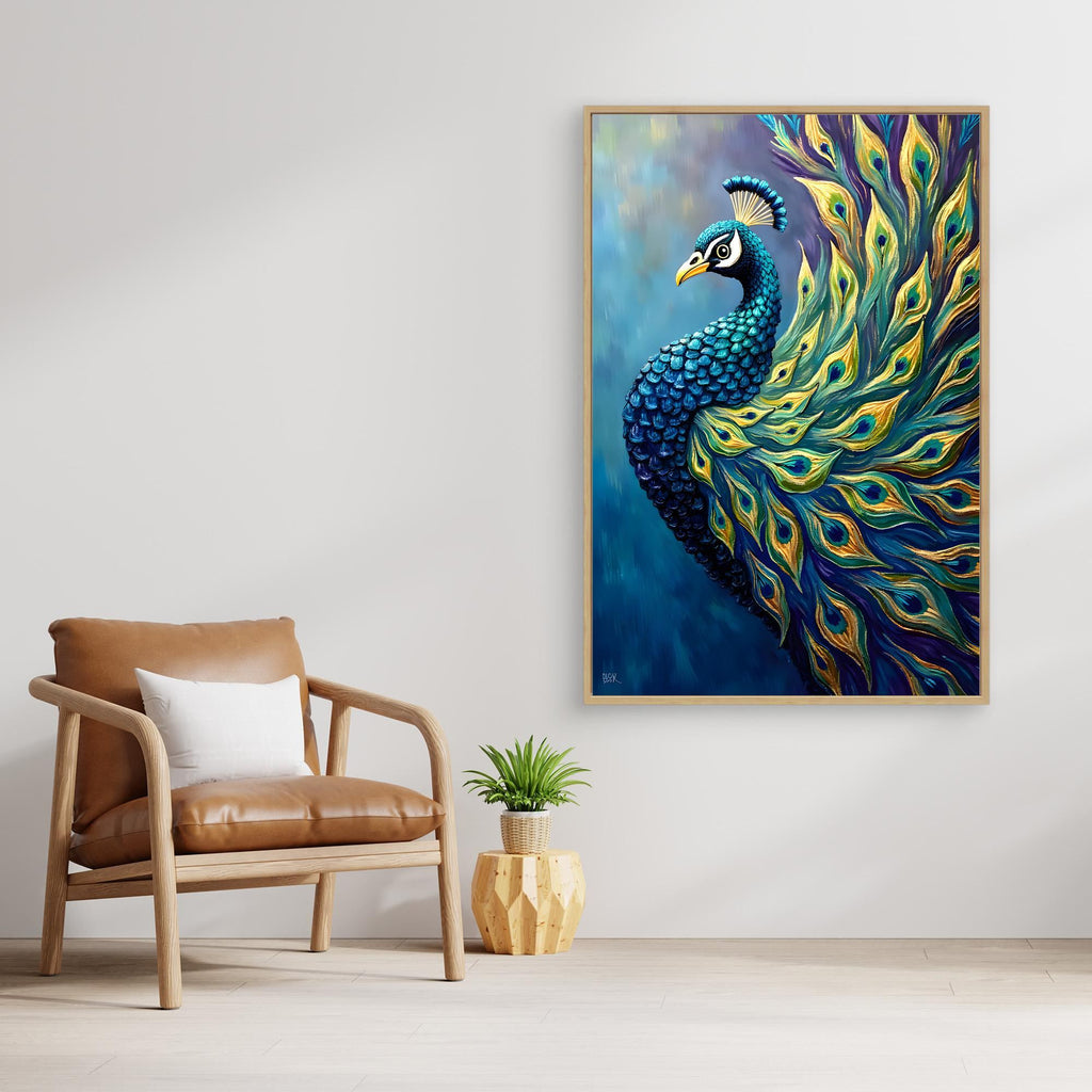 Art Deco Abstract Peacock Electric Blue Wall Canvas 