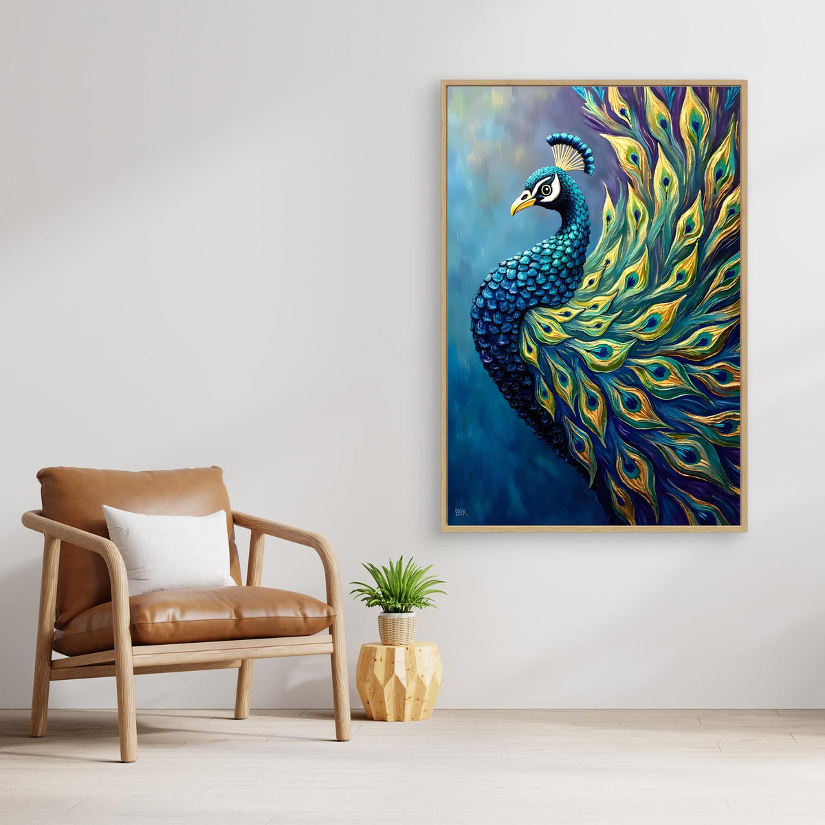 Art Deco Abstract Peacock Electric Blue Wall Canvas 