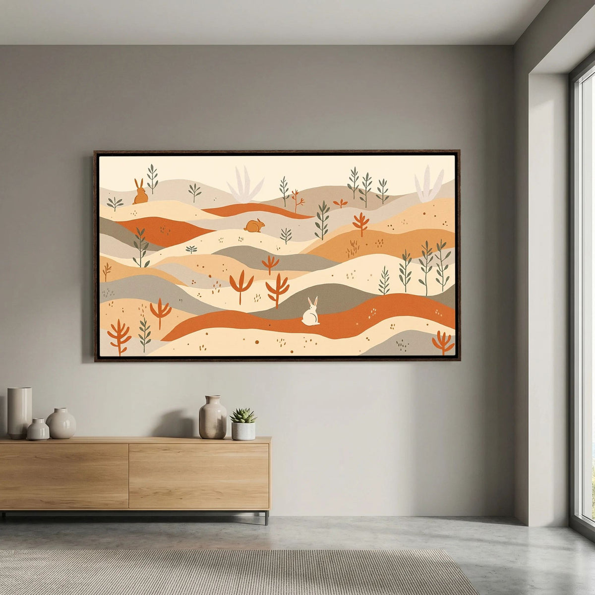 Rabbits On The Pastures Wall Canvas