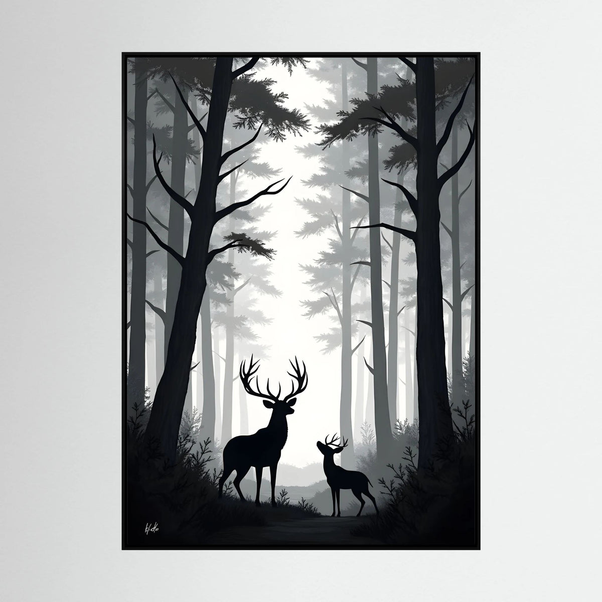 Night Forest Stag & Doe Wall Canvas 