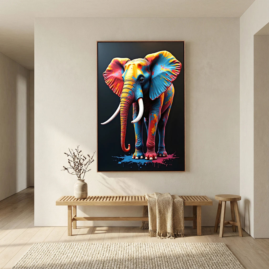 Abstract Elephant Canvas Wall Art, Modern Safari Print, Warm Toned Statement Decor, Poly-Cotton Framed Wildlife Art, Gift