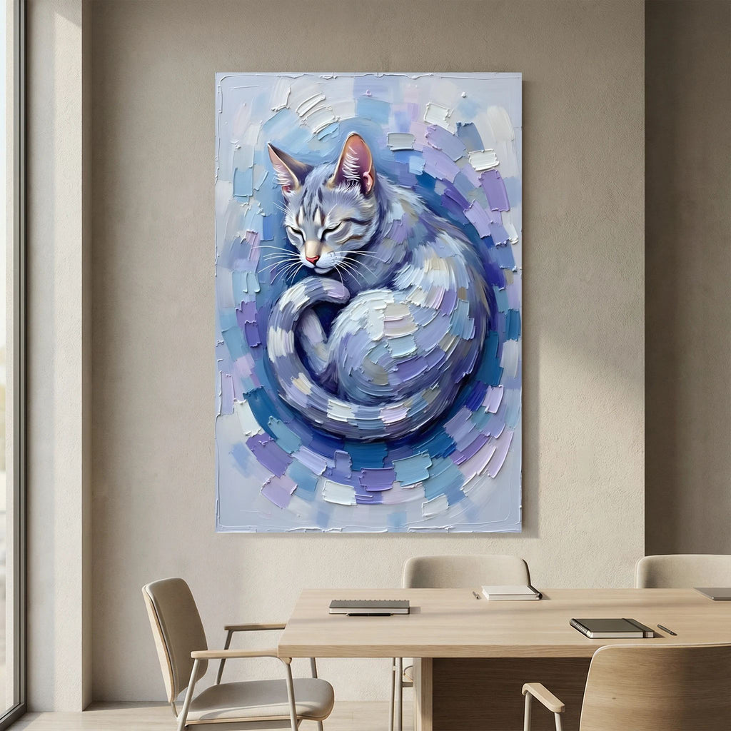 Patel Blue Domestic Cat Oil Style Canvas Minimalist Decor