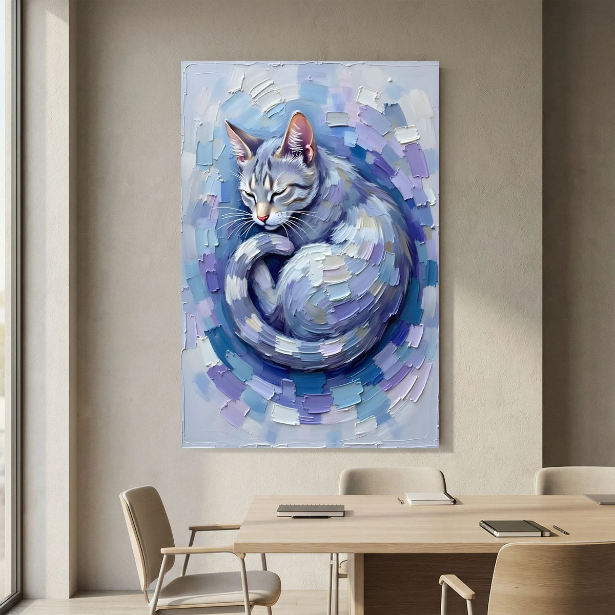 Patel Blue Domestic Cat Oil Style Canvas Minimalist Decor