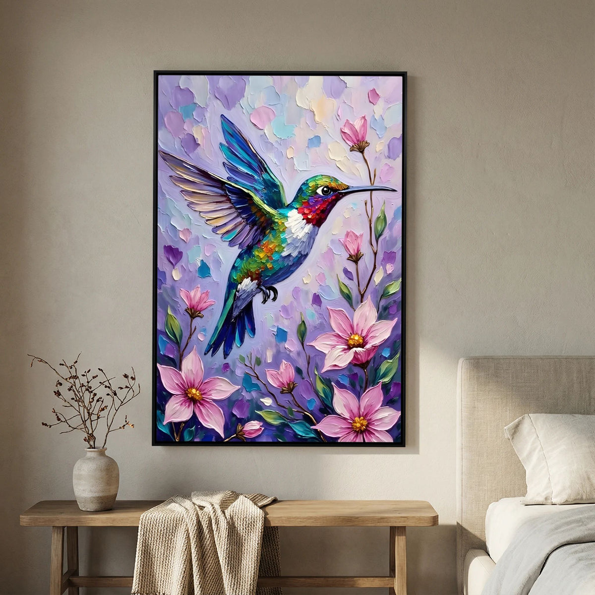 Humming Bird Abstract Wall Art Oil Style Canvas