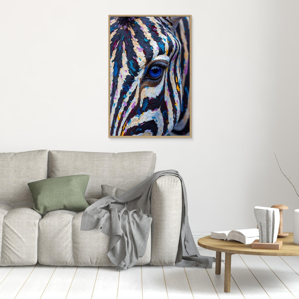 Zebra Monochrome A Hint Of Colour Minimalist Oil Style Canvas 