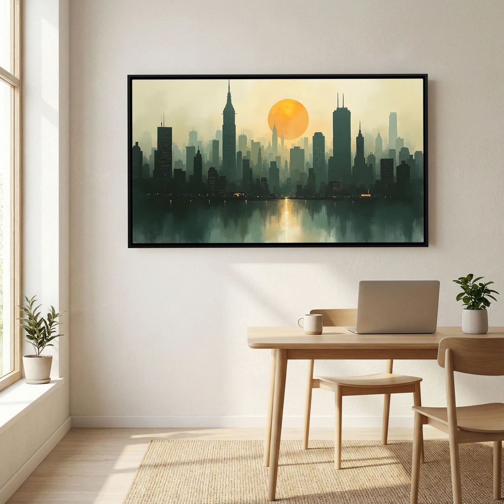 Minimalist Cityscape At Sunset 