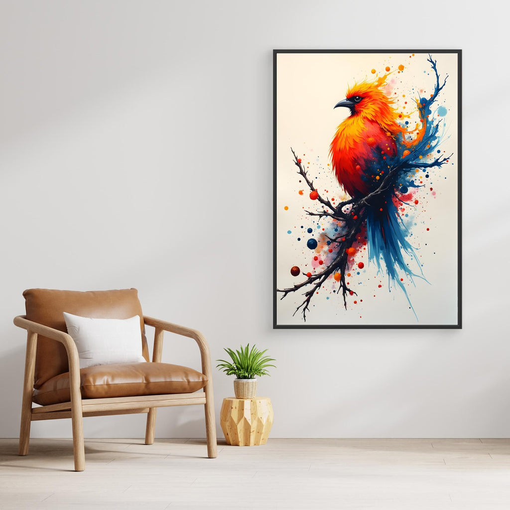 Vibrant Bird On A Branch Minimalist Ink Style Canvas