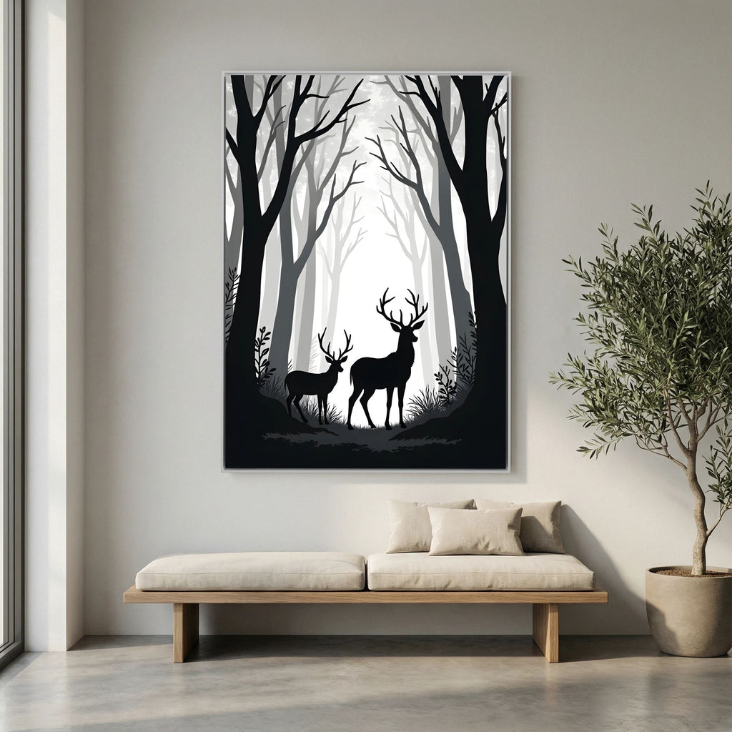 Black & White Forest Deer