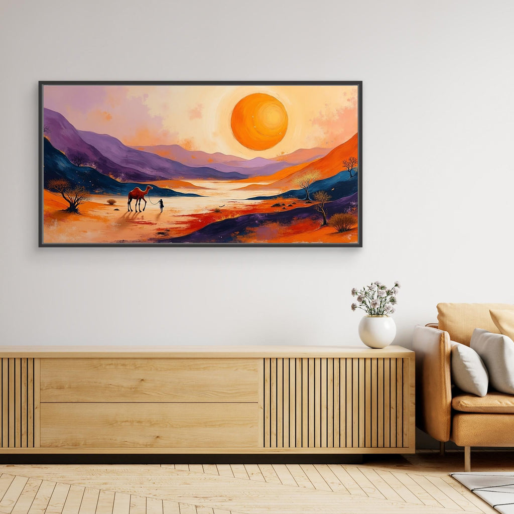 Traveller In Dessert Sands At Sunset Canvas Wall Art