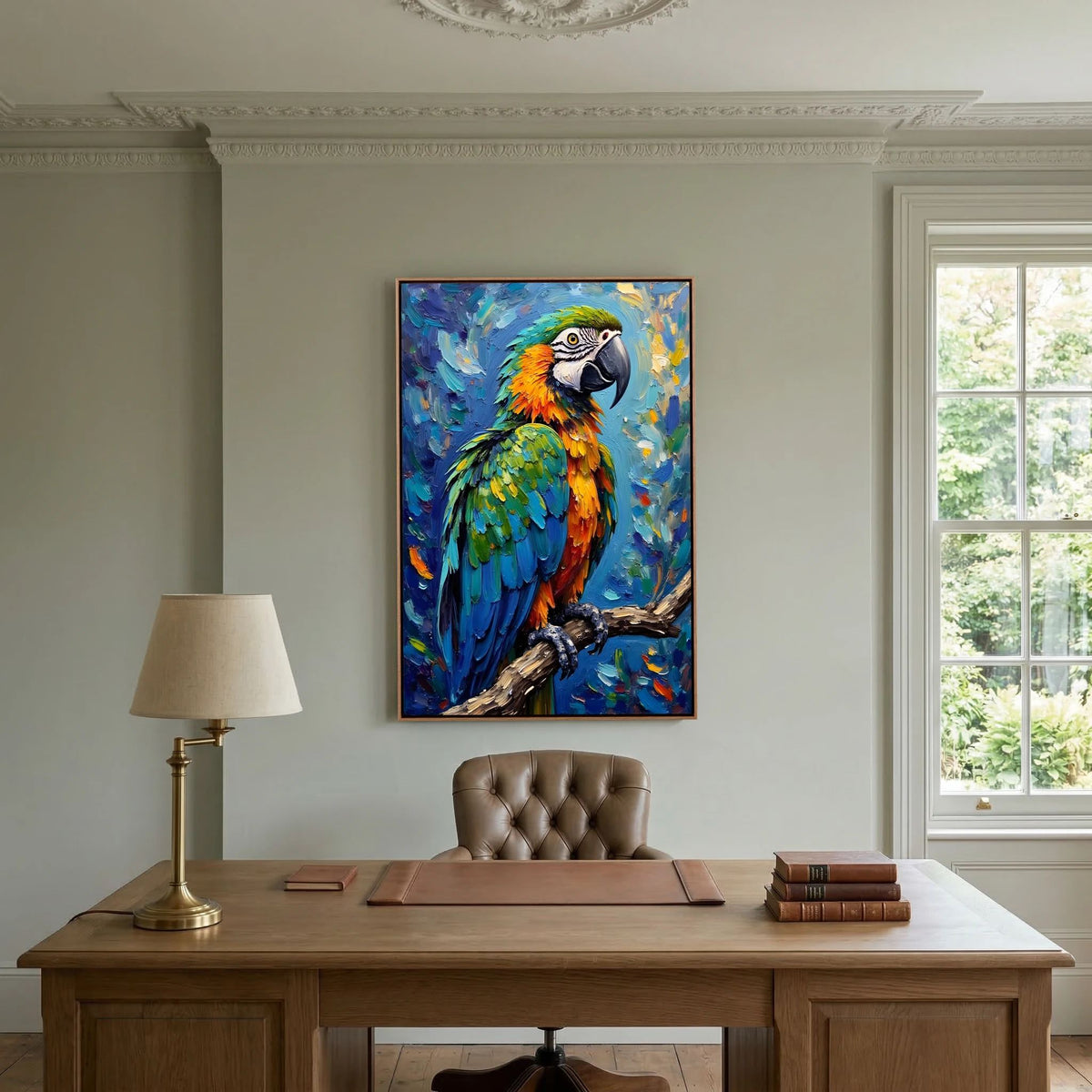Electric Blue Macaw Oil Style Canvas Minimalist Wall Decor