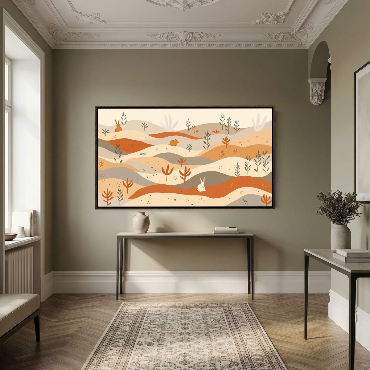 Rabbits On The Pastures Wall Canvas