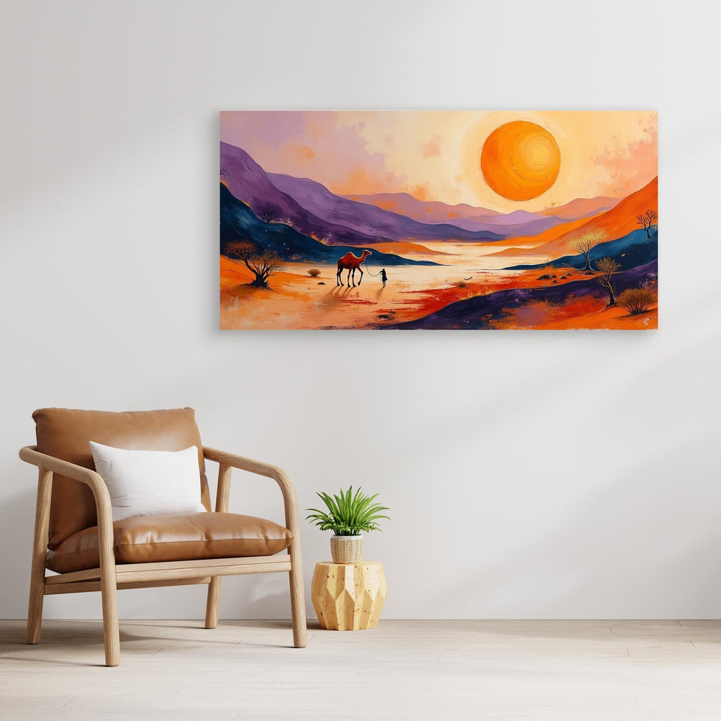 Traveller In Dessert Sands At Sunset Canvas Wall Art