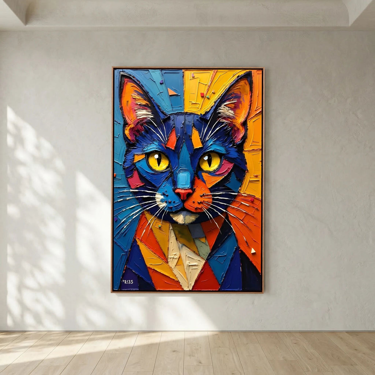 Vibrant Oil Style Domestic Cat Minimalist Wall Decor