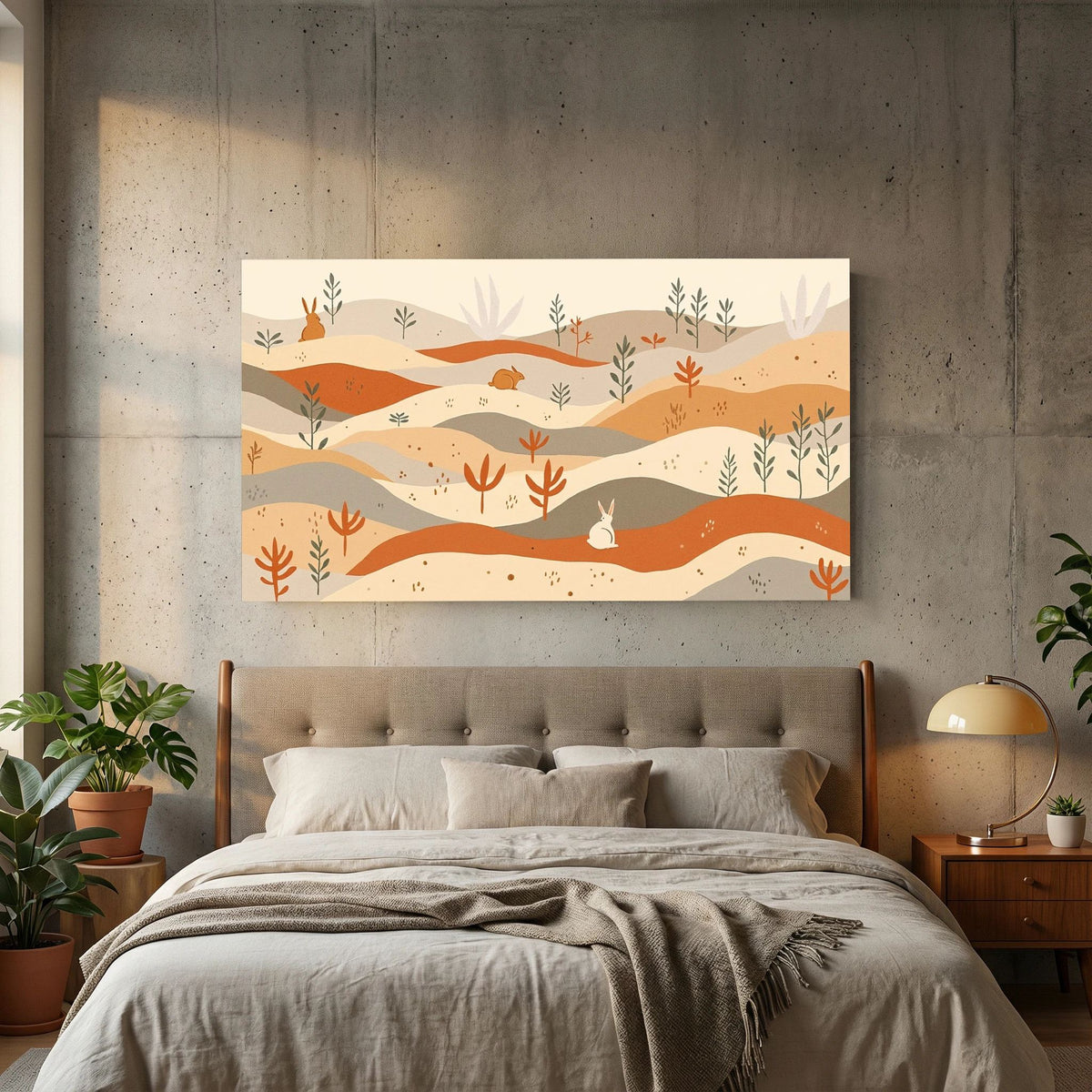 Rabbits On The Pastures Wall Canvas