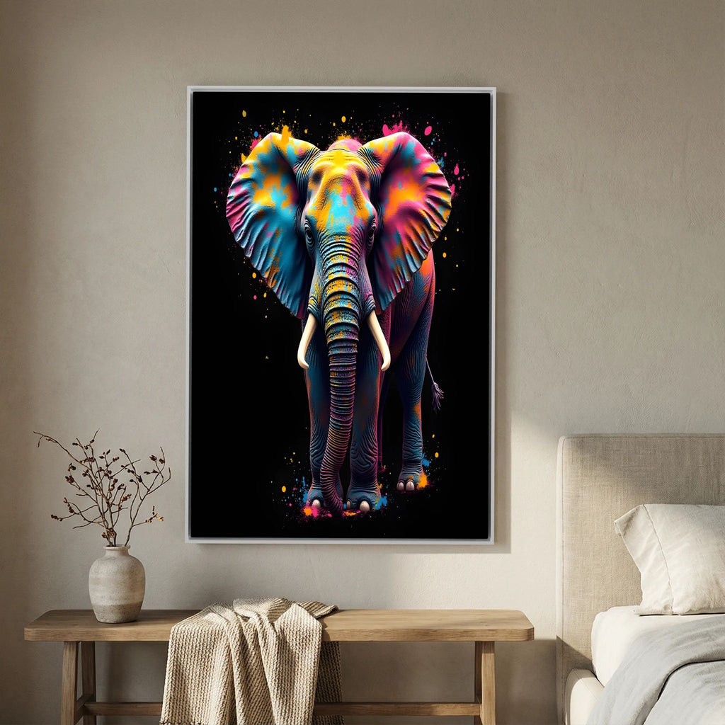 Abstract Elephant Canvas Wall Art, Modern Safari Nursery Print, Warm Toned Statement Decor, Poly-Cotton Framed Wildlife Art, Gift