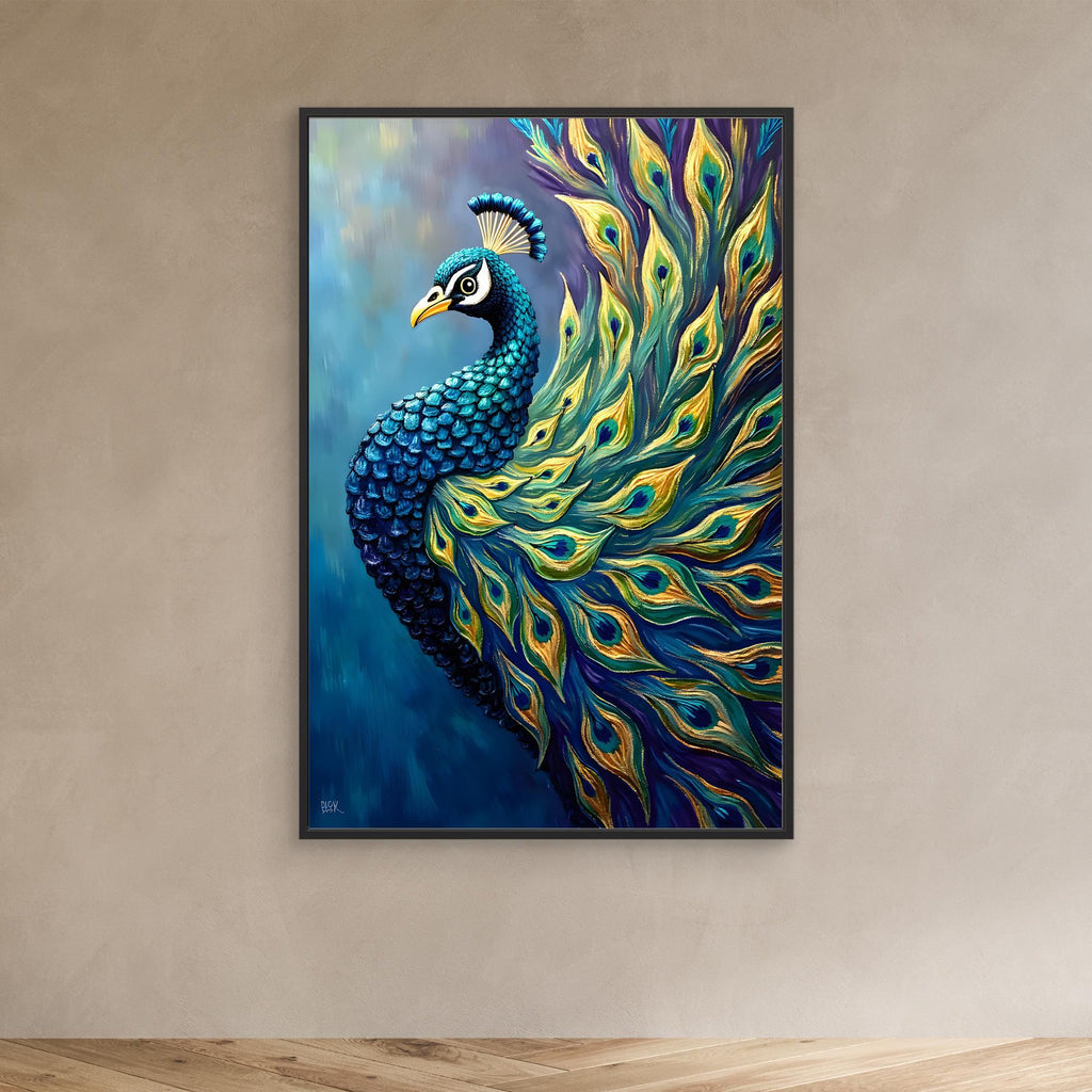 Art Deco Abstract Peacock Electric Blue Wall Canvas 