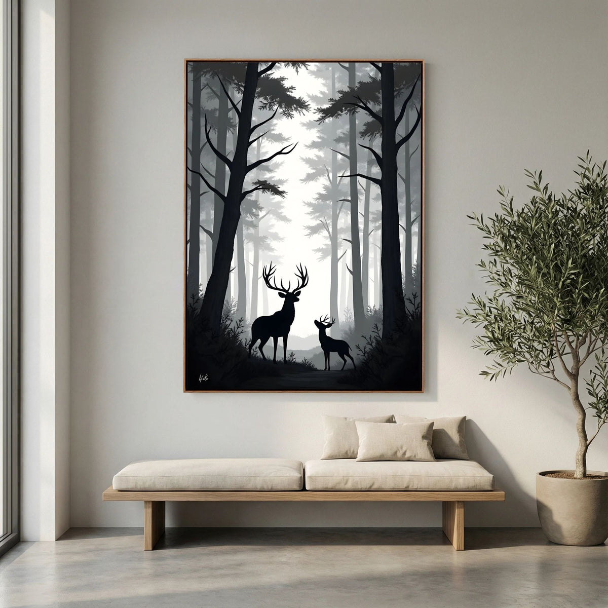 Night Forest Stag & Doe Wall Canvas 