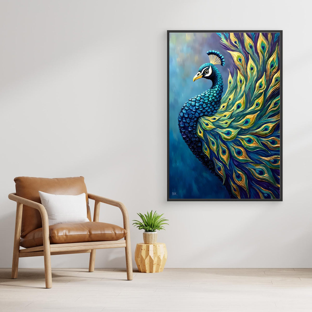 Art Deco Abstract Peacock Electric Blue Wall Canvas 
