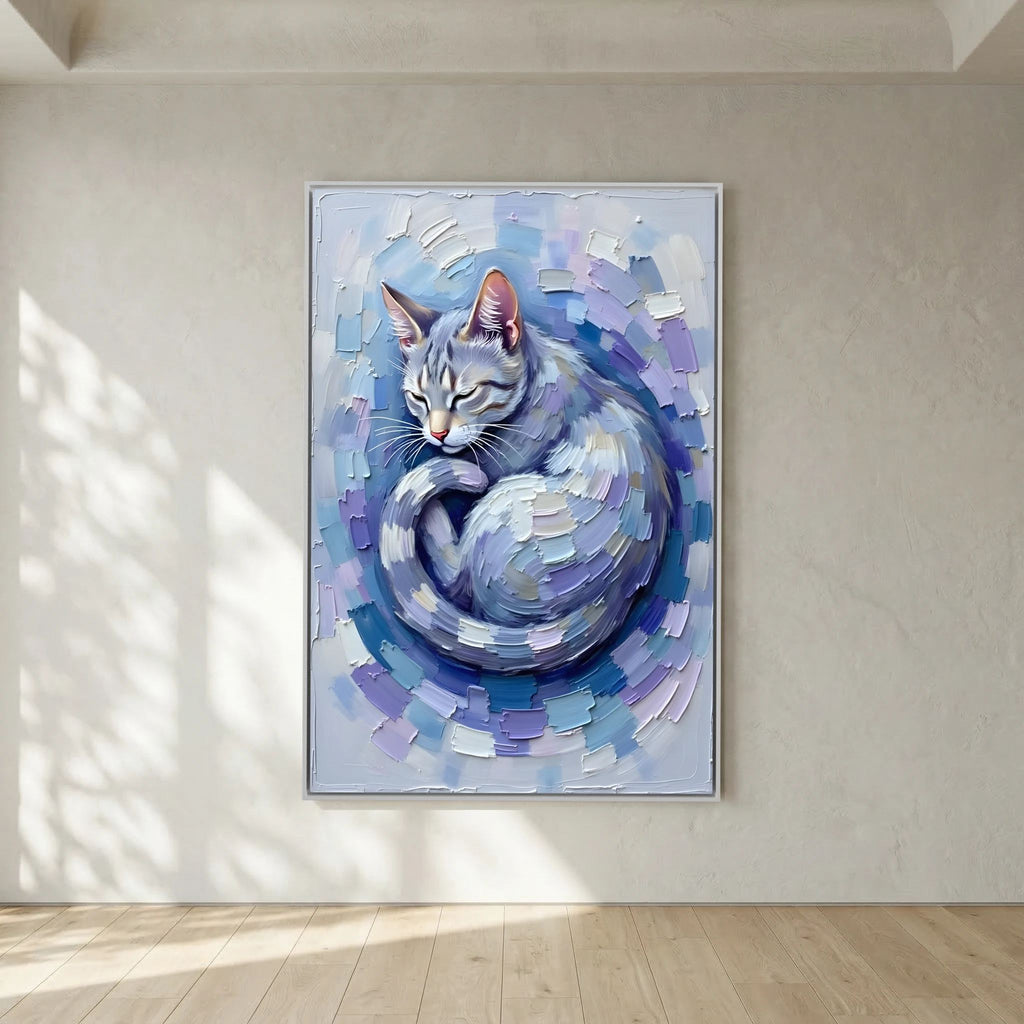Patel Blue Domestic Cat Oil Style Canvas Minimalist Decor