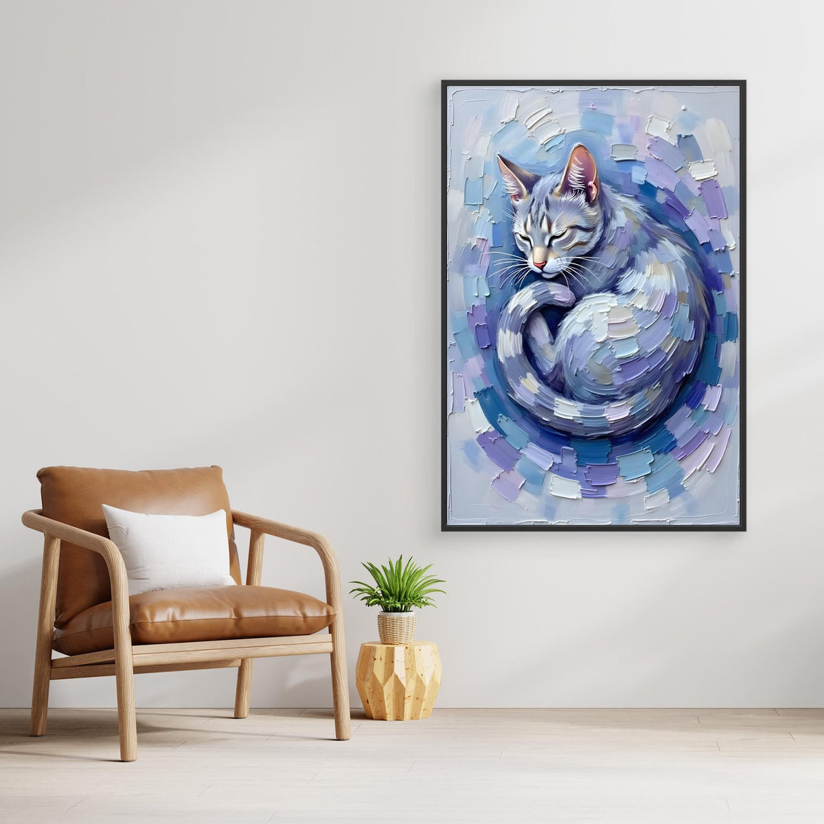 Patel Blue Domestic Cat Oil Style Canvas Minimalist Decor