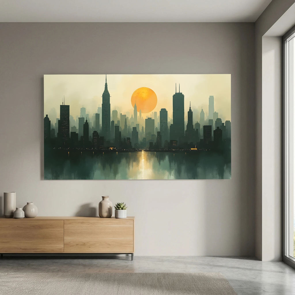Minimalist Cityscape At Sunset 