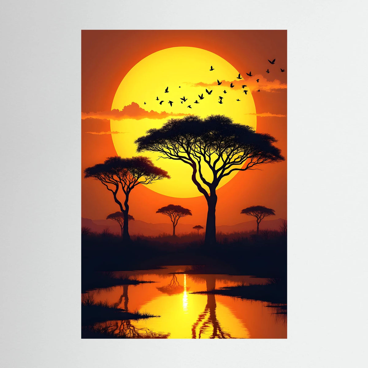 Sunset On The African Planes Acacia Trees Canvas Print