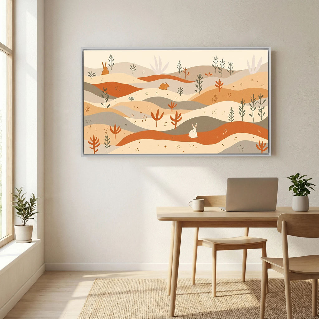 Rabbits On The Pastures Wall Canvas
