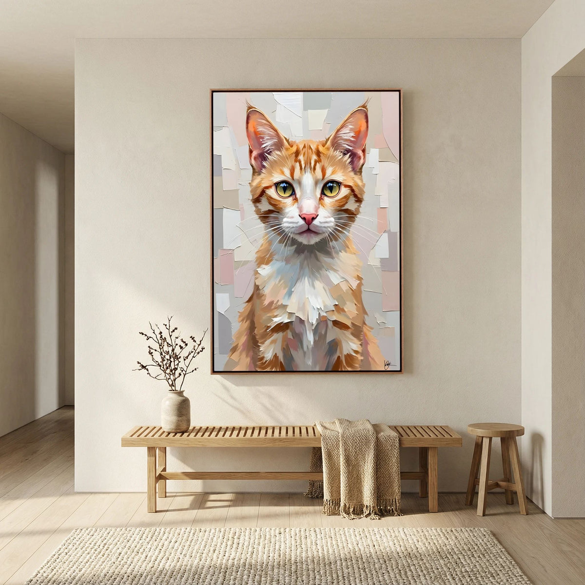 Cute Kitten Abstract Oil Style Minimalist Canvas Kids Room