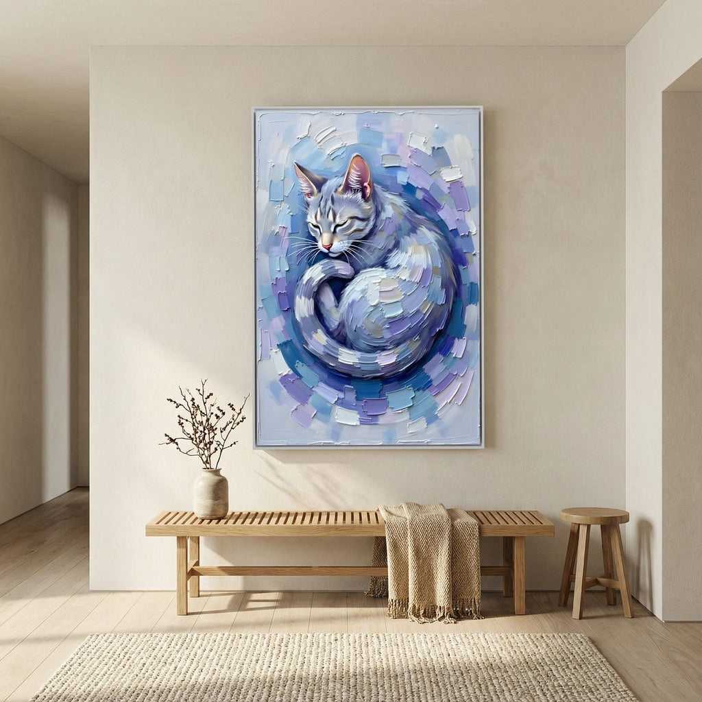 Patel Blue Domestic Cat Oil Style Canvas Minimalist Decor
