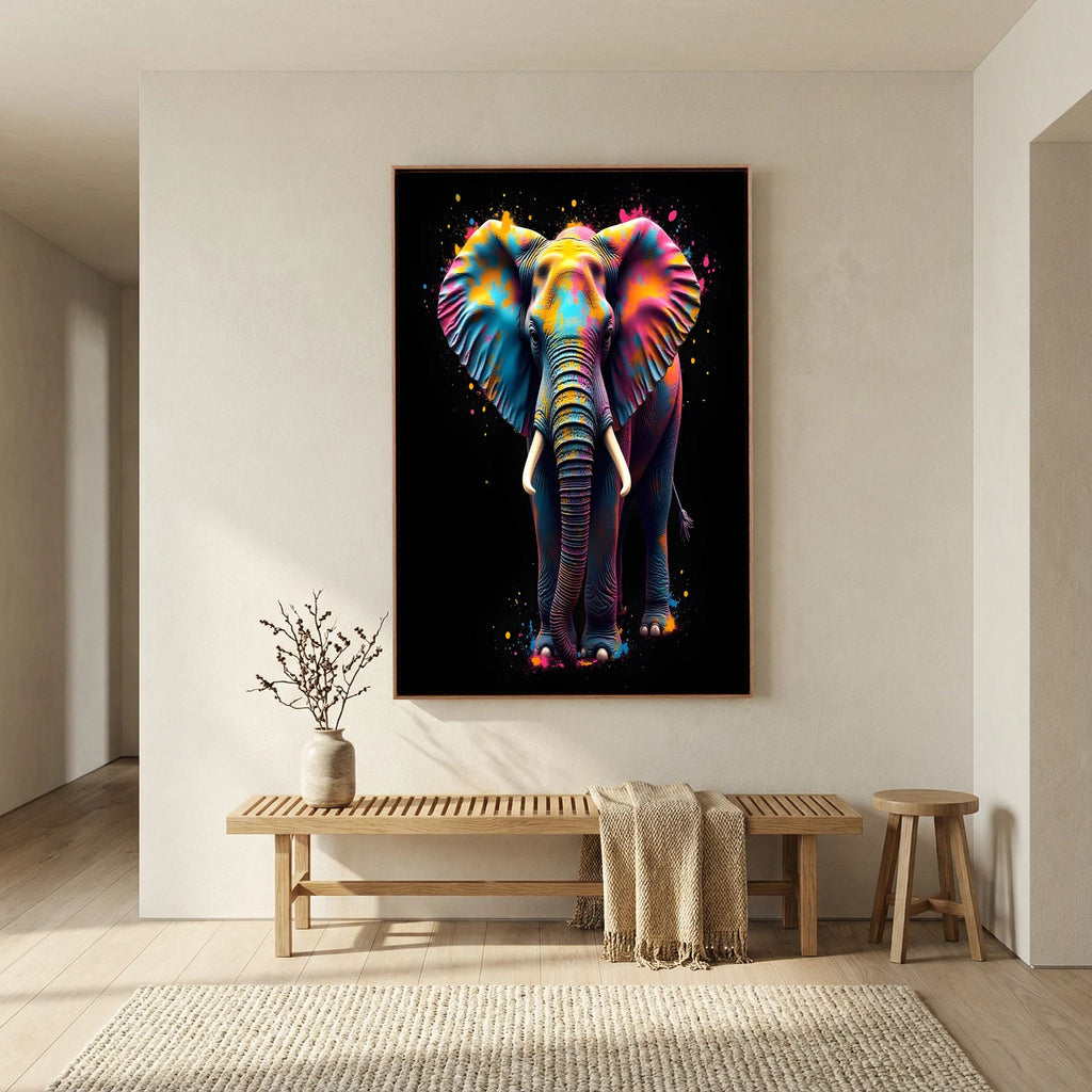 Abstract Elephant Canvas Wall Art, Modern Safari Nursery Print, Warm Toned Statement Decor, Poly-Cotton Framed Wildlife Art, Gift