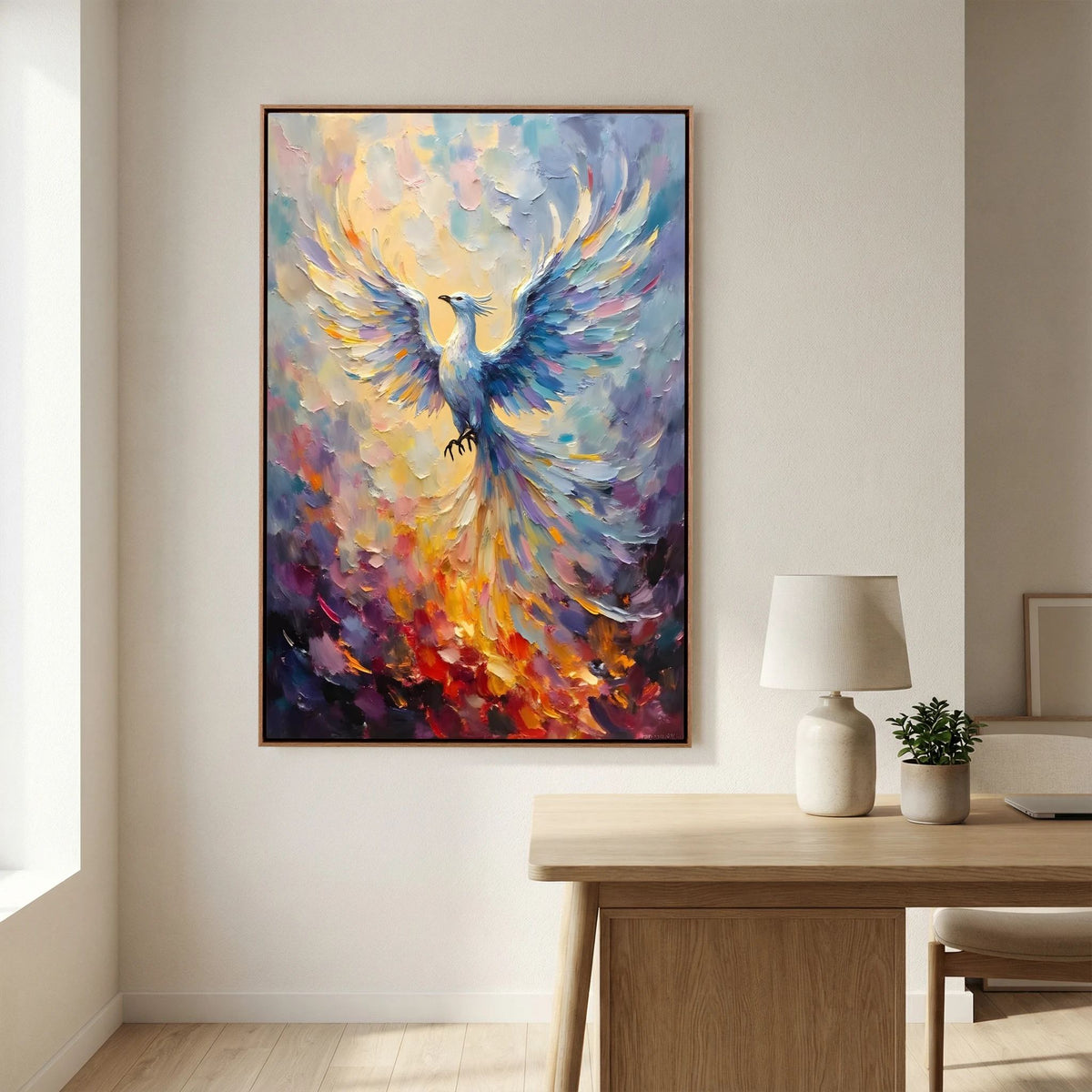 Phoenix In Flight Vibrant Majestic Minimalist Oil Style Decor