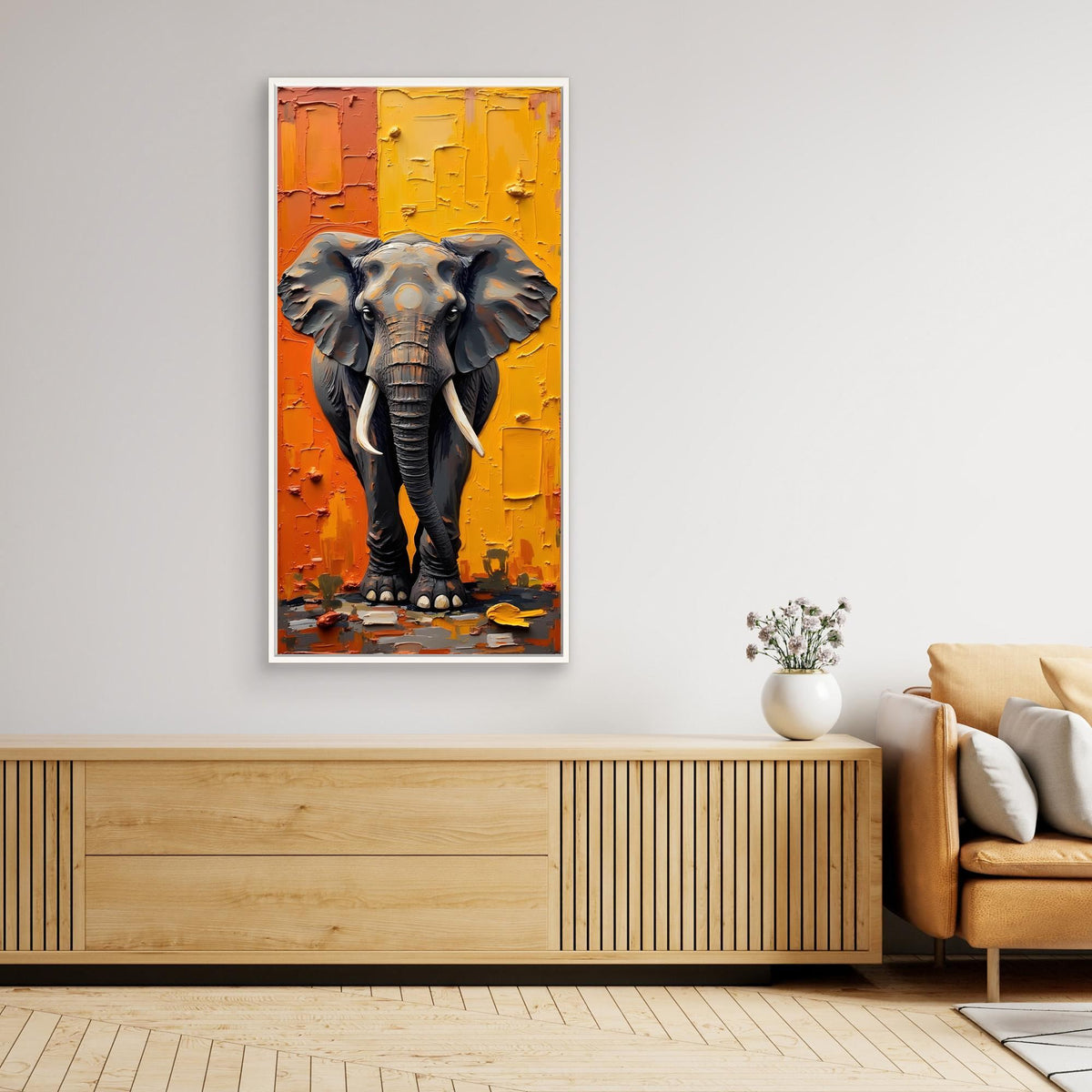 Abstract Oil Style Print of Lone Elephant