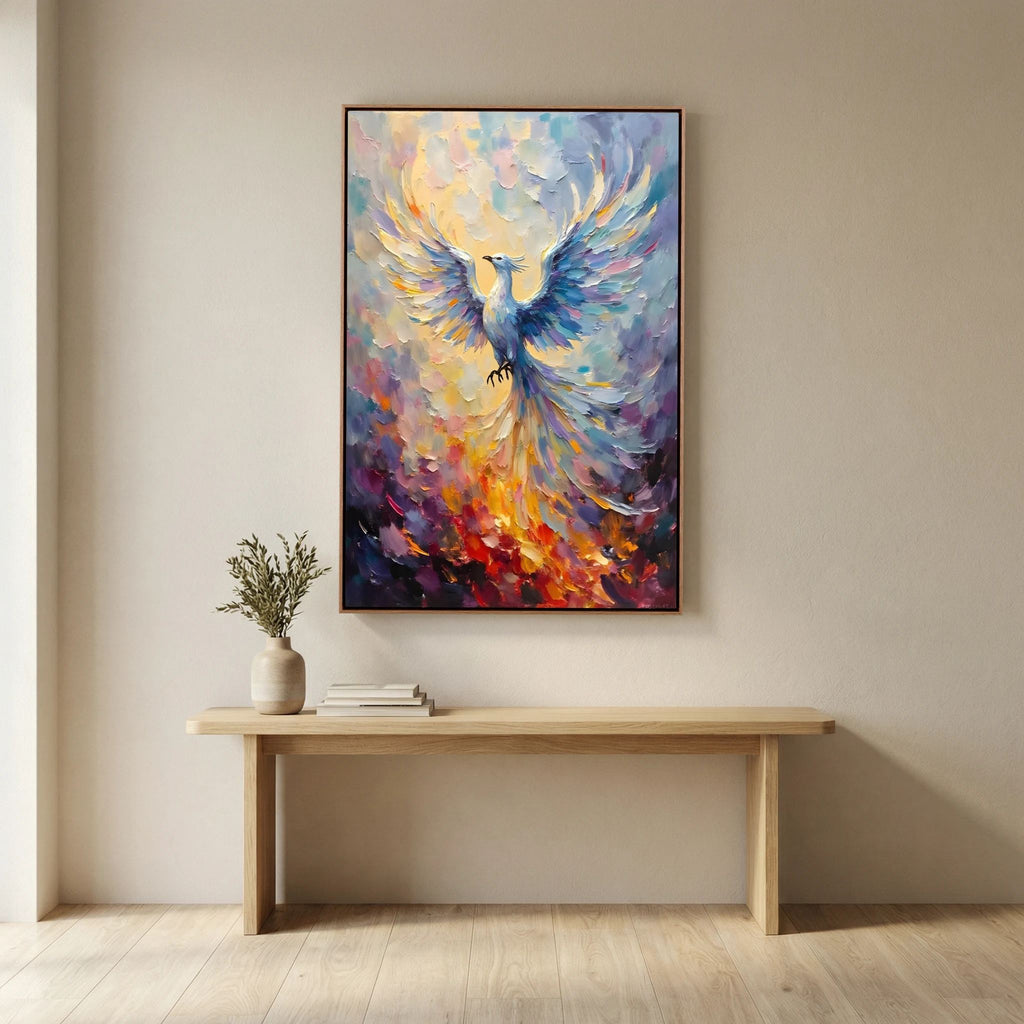 Phoenix In Flight Vibrant Majestic Minimalist Oil Style Decor