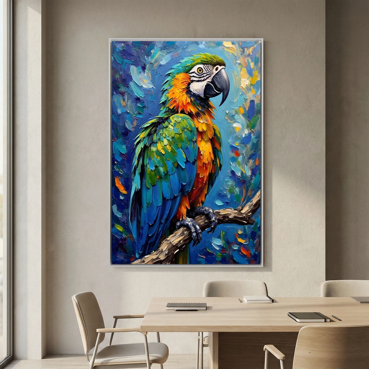 Electric Blue Macaw Oil Style Canvas Minimalist Wall Decor