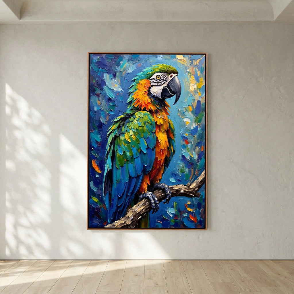 Electric Blue Macaw Oil Style Canvas Minimalist Wall Decor