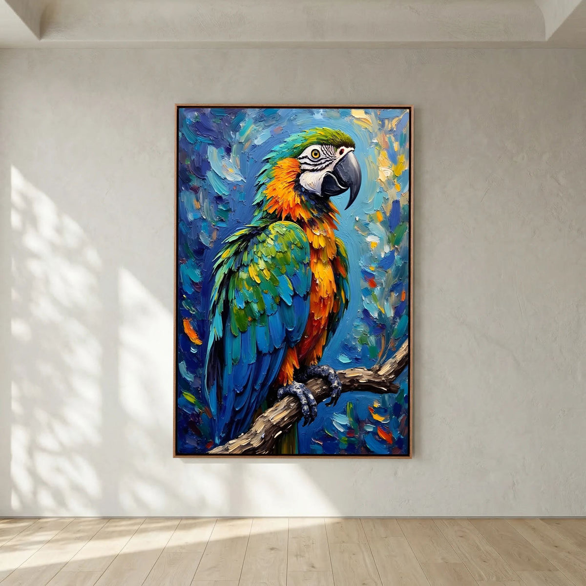 Electric Blue Macaw Oil Style Canvas Minimalist Wall Decor