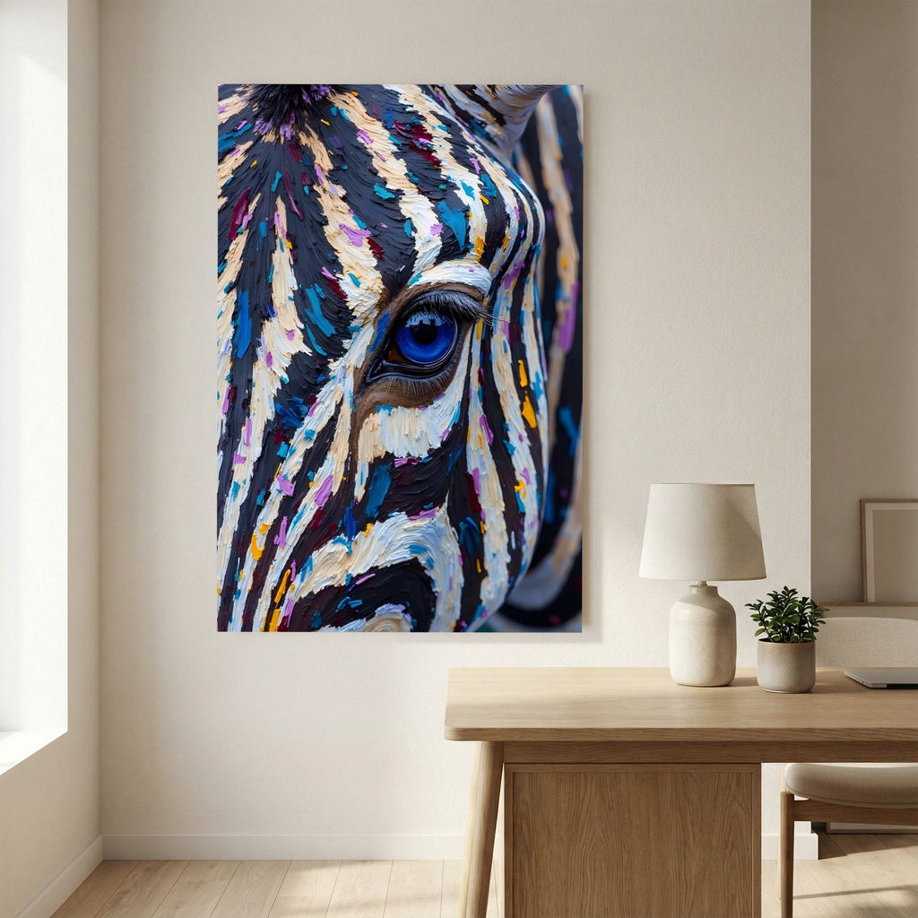 Zebra Monochrome A Hint Of Colour Minimalist Oil Style Canvas 