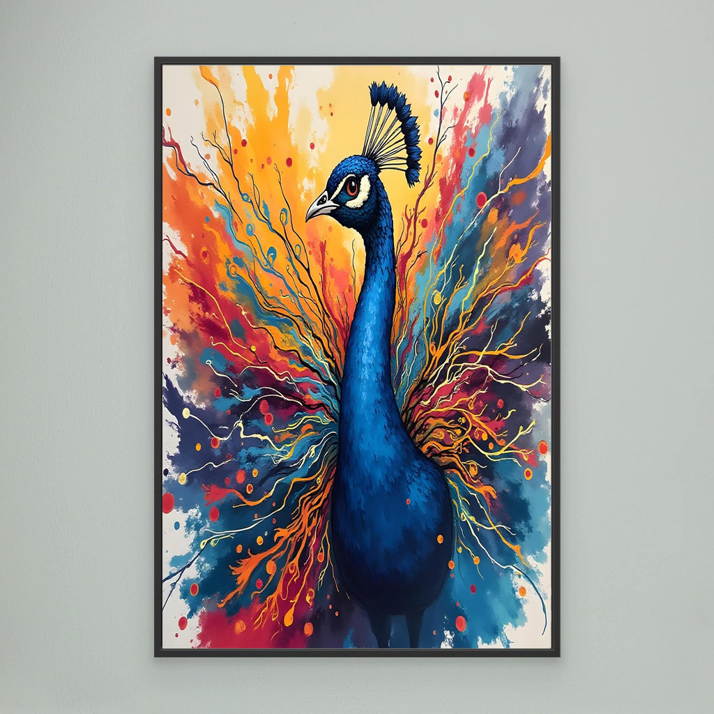 Electric Blue Peacock Ink Style Canvas
