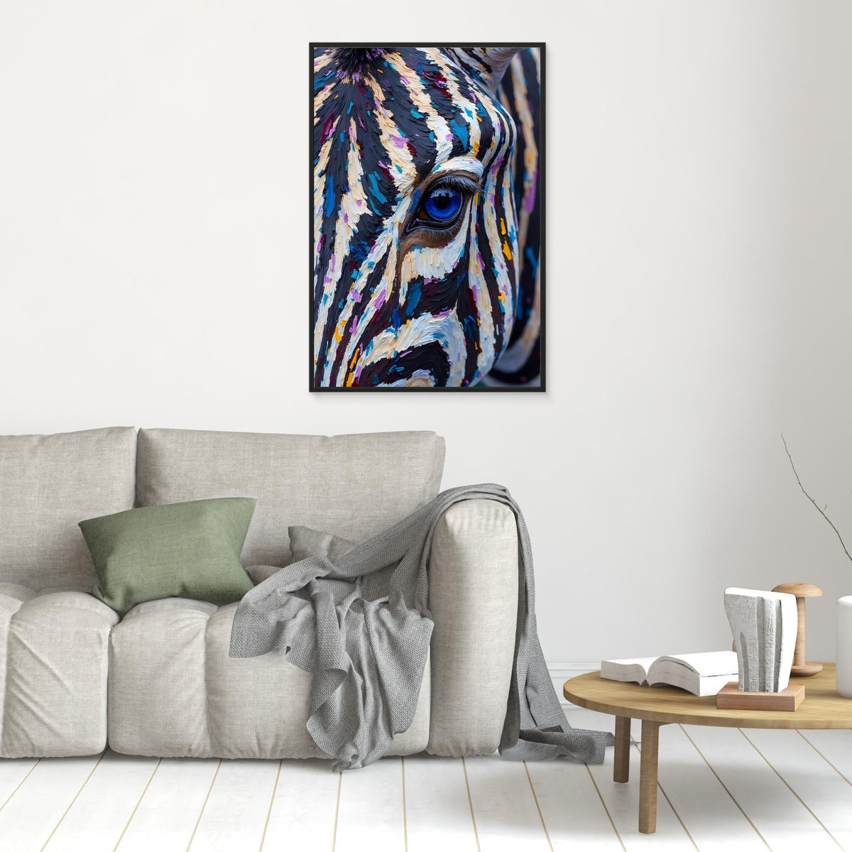 Zebra Monochrome A Hint Of Colour Minimalist Oil Style Canvas 