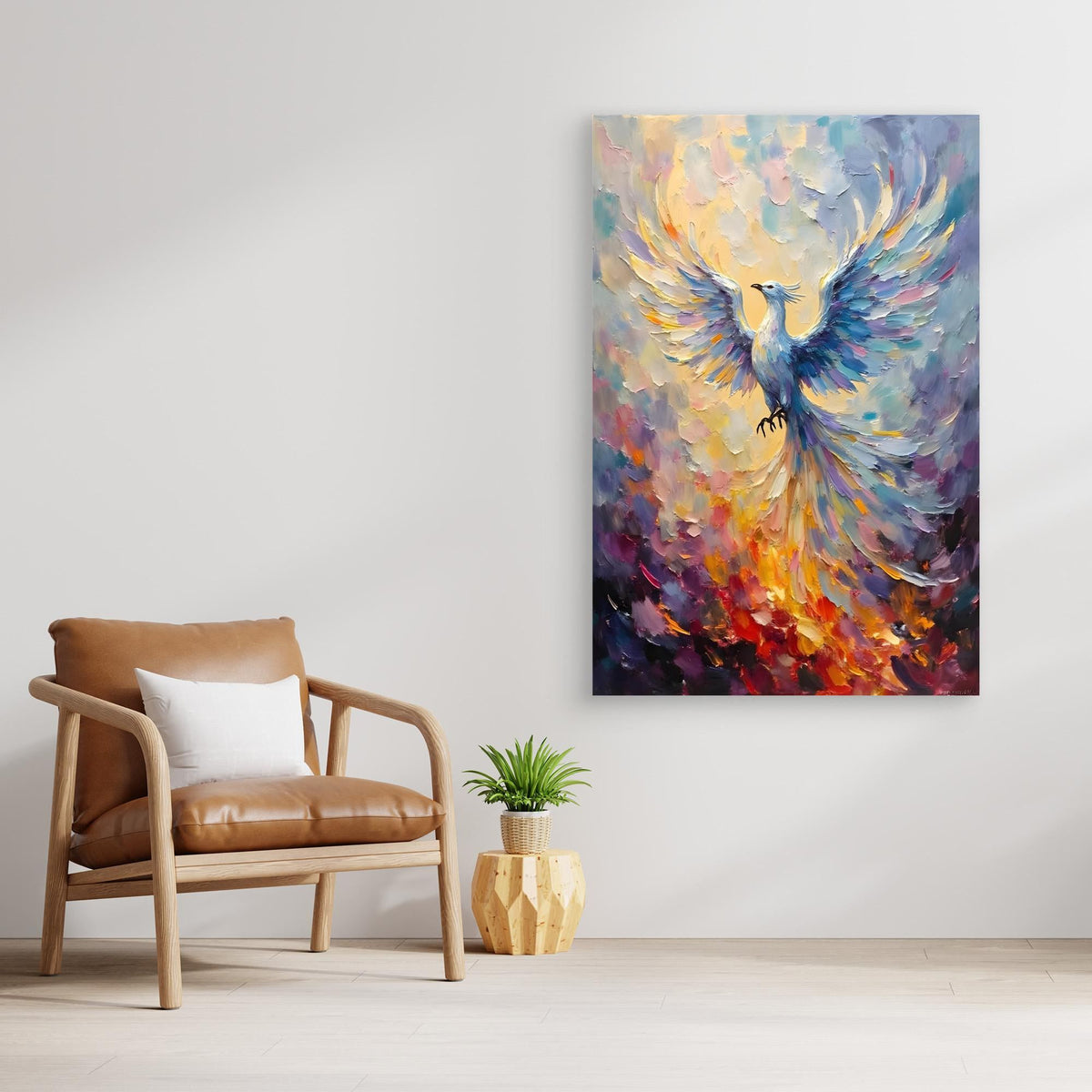 Phoenix In Flight Vibrant Majestic Minimalist Oil Style Decor